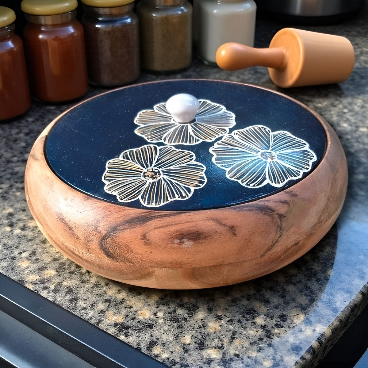 wooden printed chapati box for kitchen/ gift item